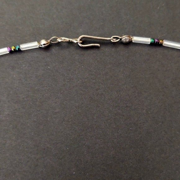 Unique carved stone face statement glass beaded necklace - Picture 9 of 15